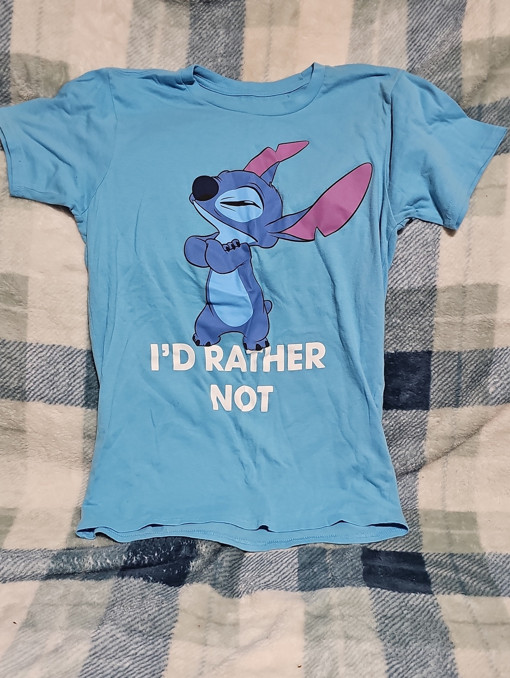 Disney Light Blue Stitch Graphic Tee with Pink Ears